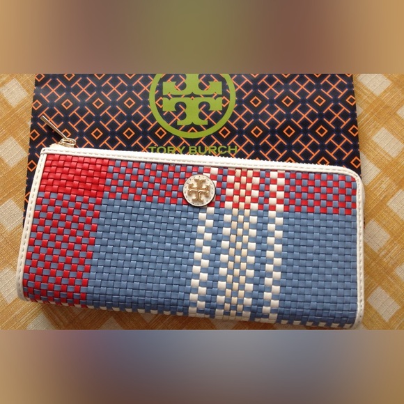 NWT Tory Burch Emerson Woven L-zip Continental Wallet
